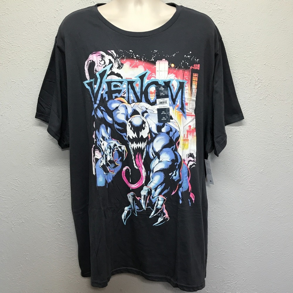 Marvel Venom T-Shirt Mens 3XL Charcoal Gray City Aflame Short Sleeve